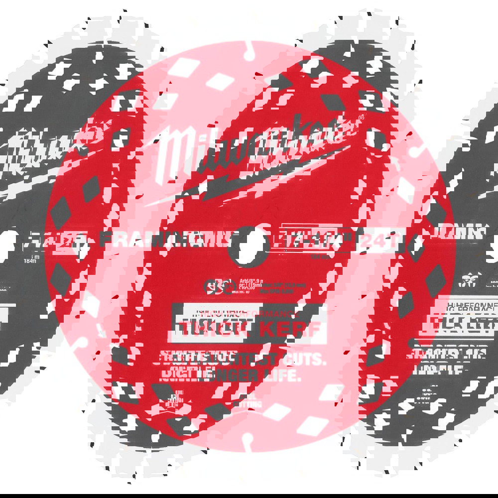 Wet & Dry-Cut Saw Blades; Blade Diameter (Inch): 7-1/4 ; Blade Material: Carbide Tipped ; Blade Thickness (Decimal Inch): 0.3511 ; Arbor Hole Diameter (Inch): 5/8 ; Number of Teeth: 24 ; Arbor Style: Round with Diamond Knockout